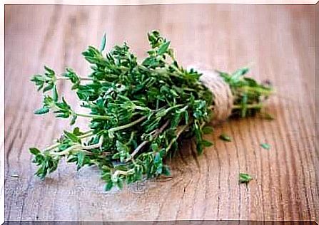 Thyme in a bundle lying on a table