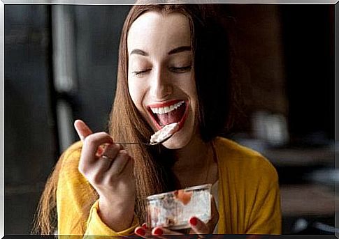 Woman eating dessert