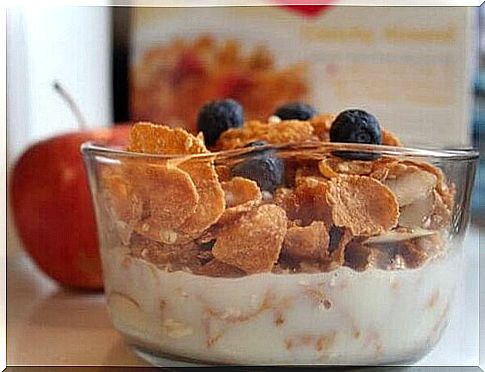 Healthy and tasty breakfasts for children: yoghurt with cereal