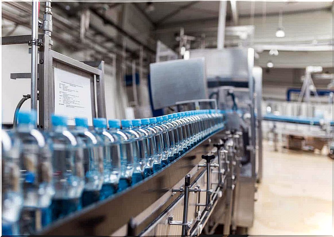 A factory with bottled water.