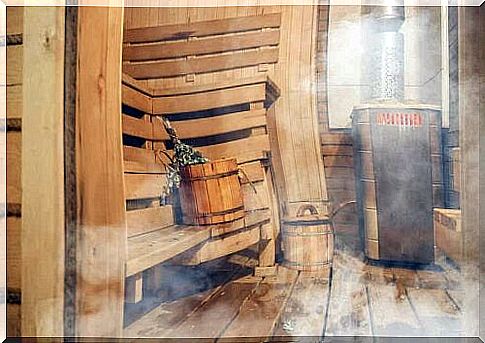 A sauna in wood.