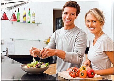 couple make salad