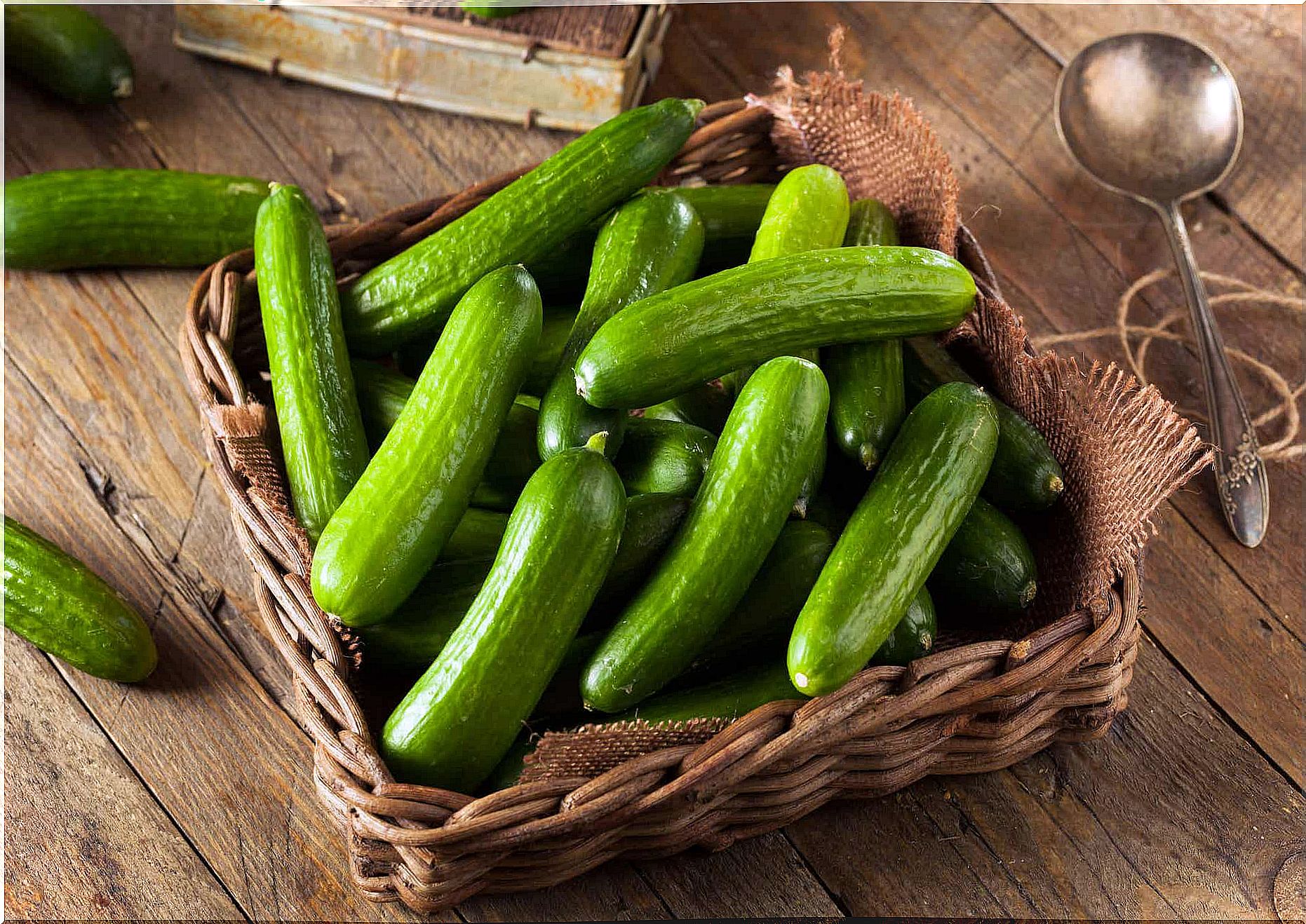 A basket of fresh cucumbers.